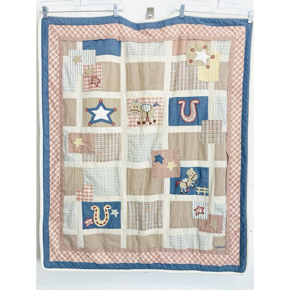 Oshkosh Baby Blanket Throw Tapestry Bedskirt Horse Western Shoe Stars Americana